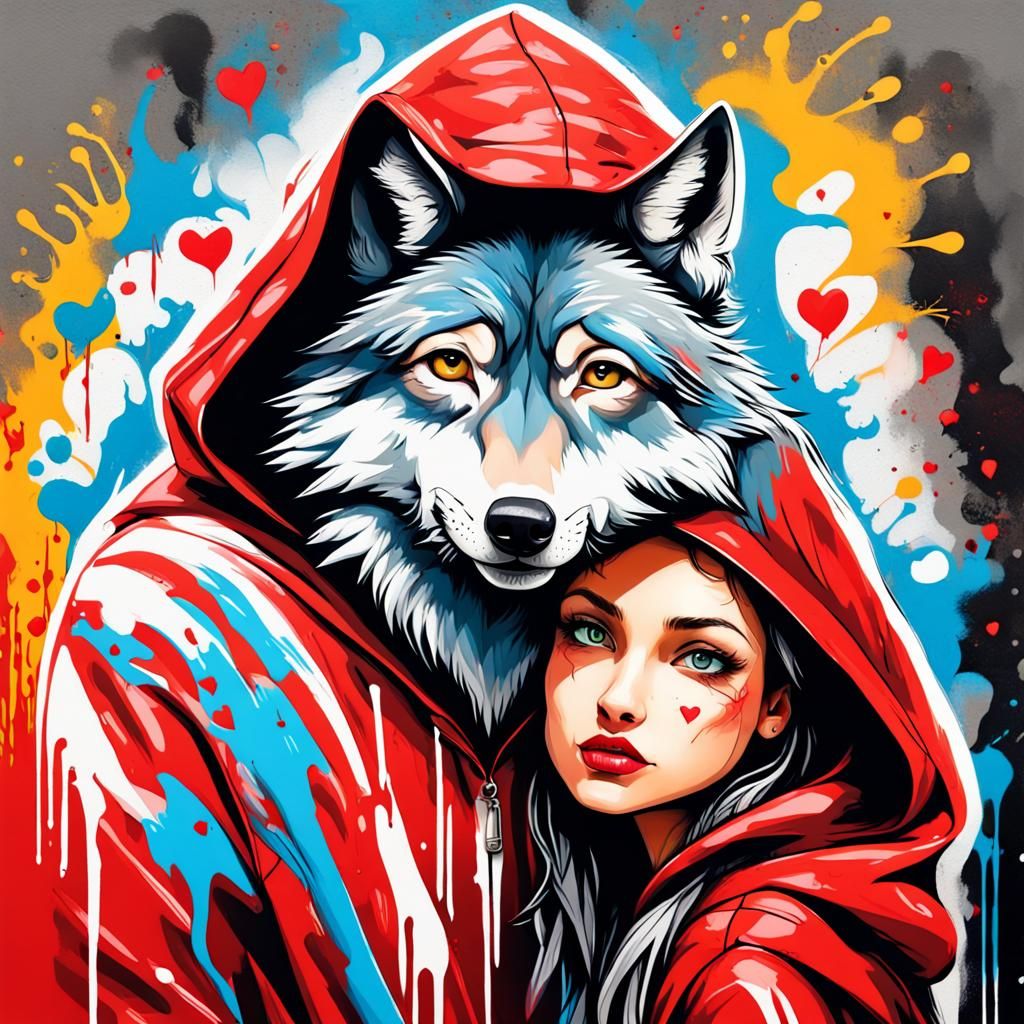 Wolf and Little Red Riding Hood Graffiti Art