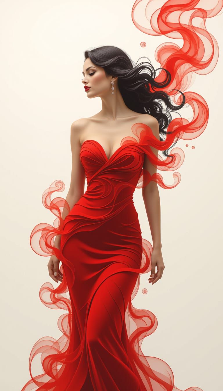 Red Smoke Woman Abstract Expressionism Art