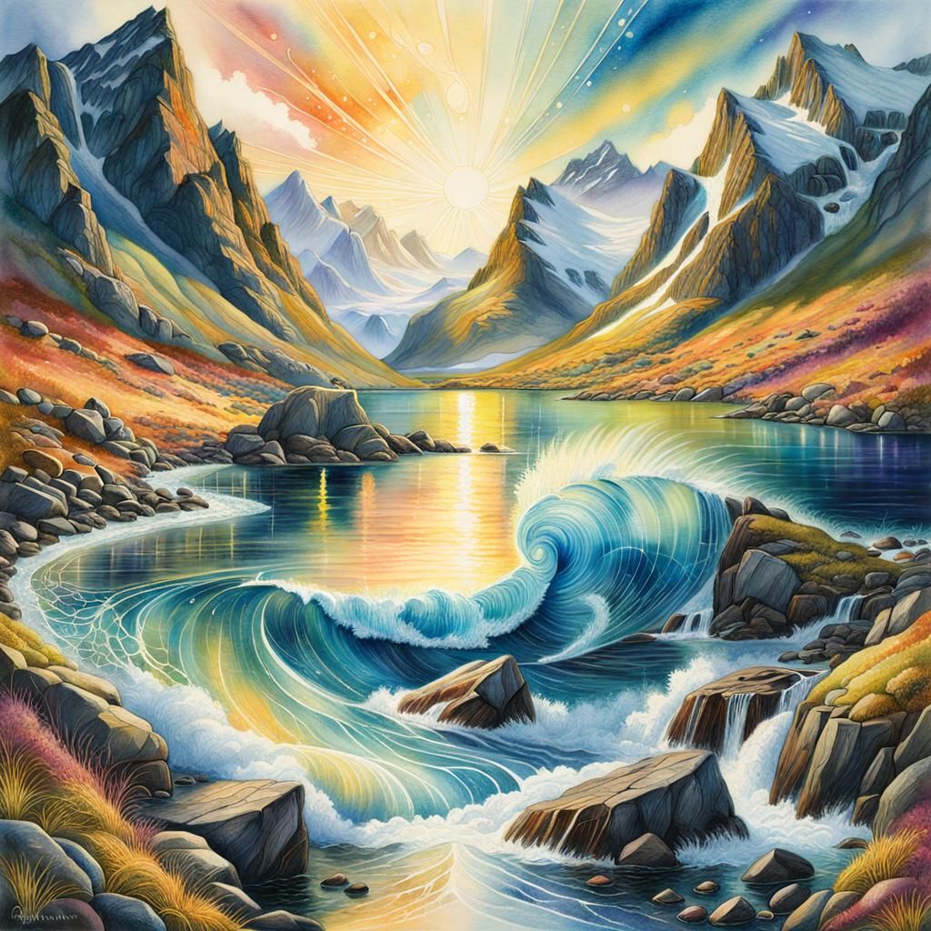 Lofoten Norway Landscape in Polychromatic Watercolour