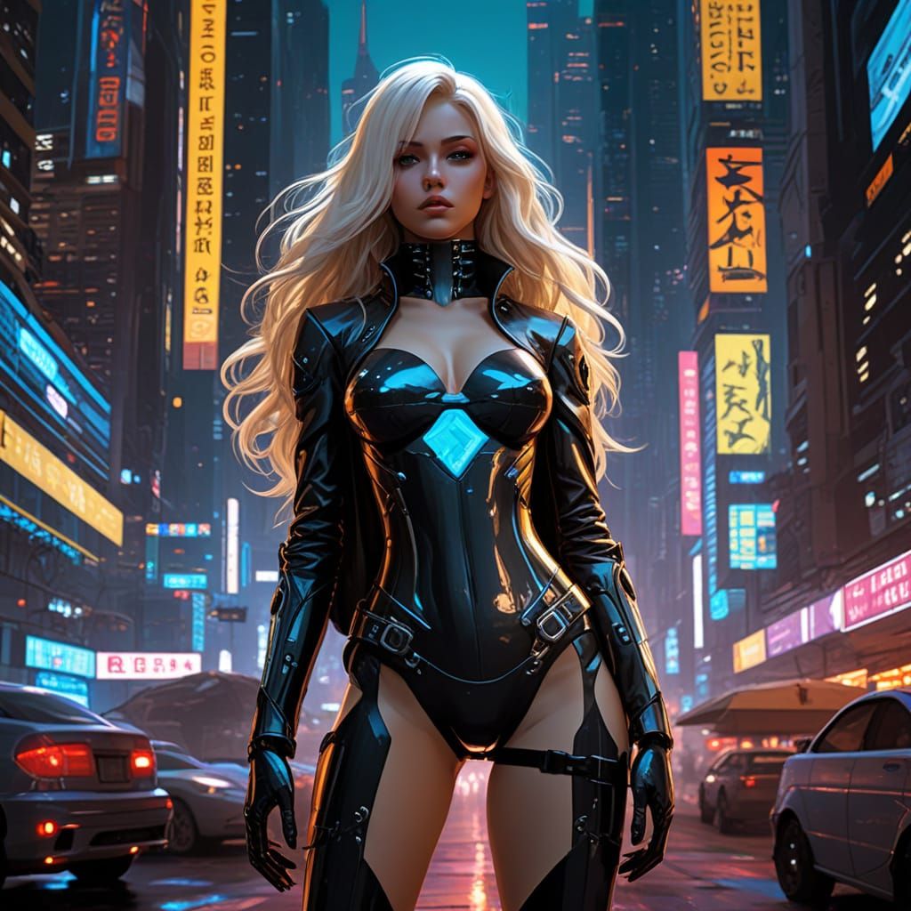 Android Goddess in Cyberpunk Metropolis
