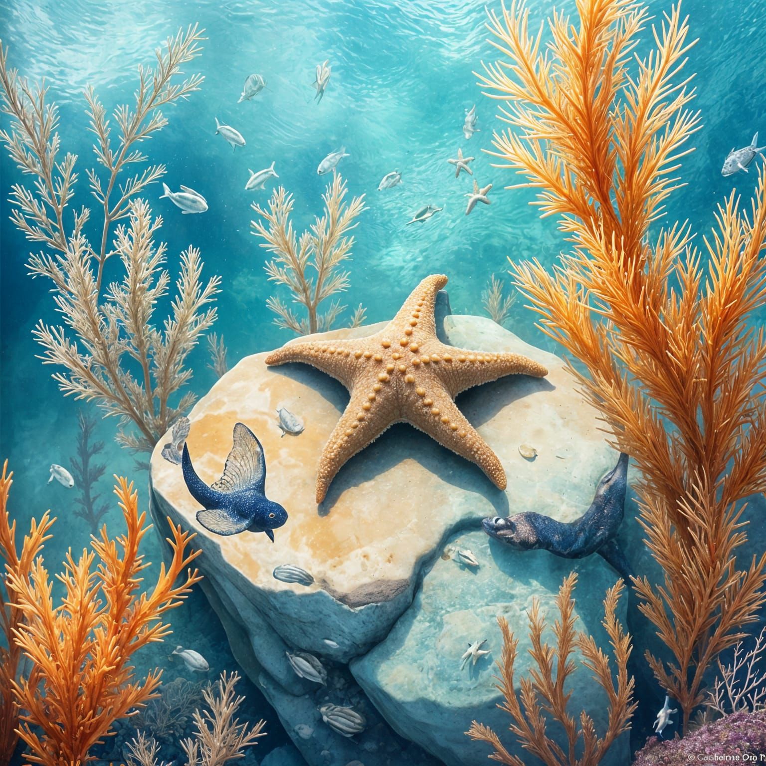 Majestic Starfish on Rocky Seafloor