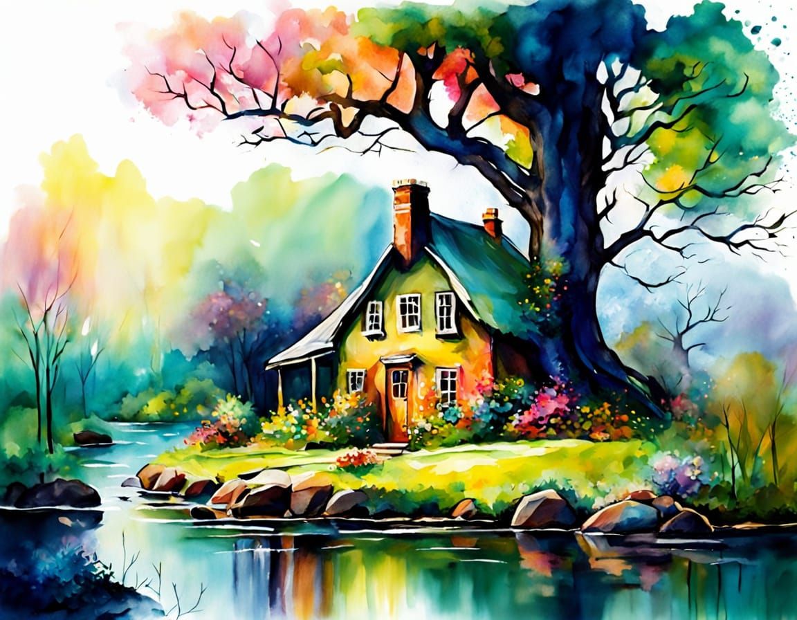 Quaint Cottage in Ancient Tree: Whimsical Folk Art