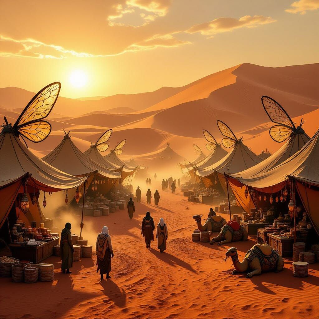 Alien Desert Bazaar with Crystalline Merchants