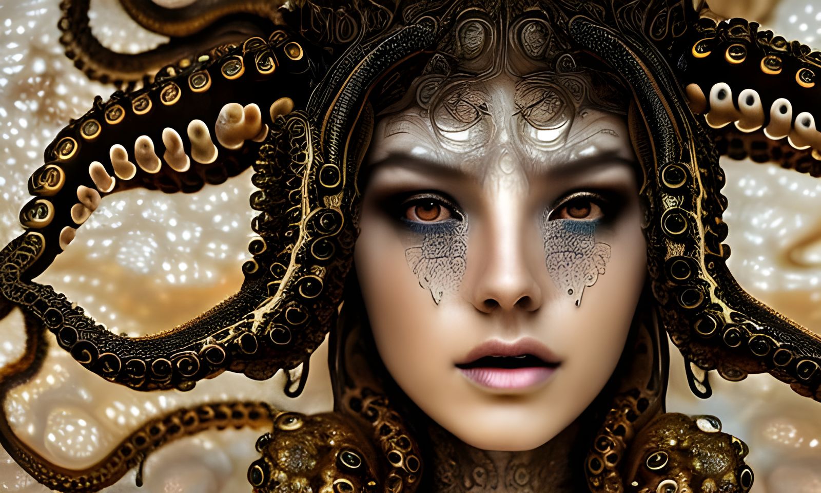 Octopus Goddess in Bioluminescent Dress: Digital Art