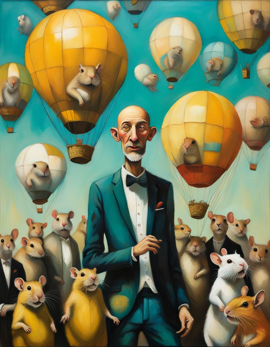 Man Taking His Gerbils on a Hot Air Balloon Adventure
