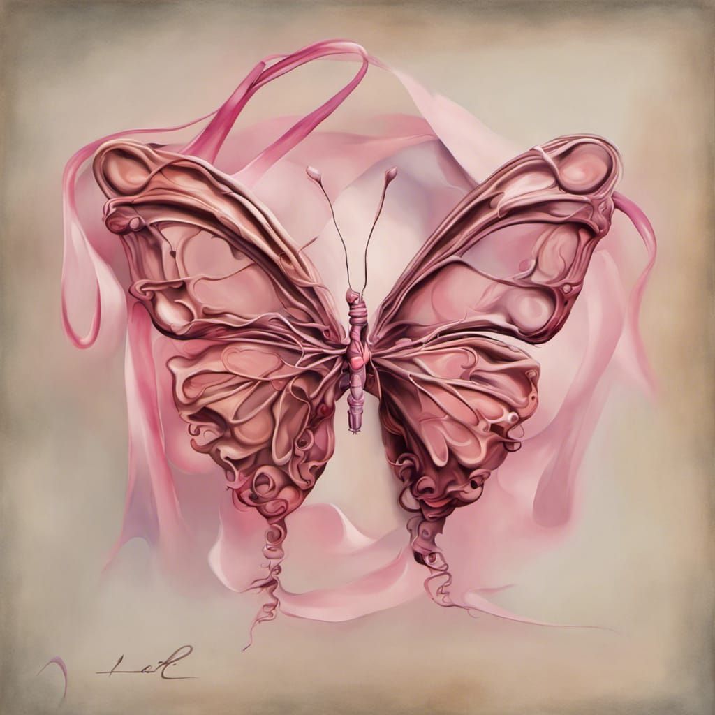 Surreal Butterfly Ribbon in Melting Oil Painting