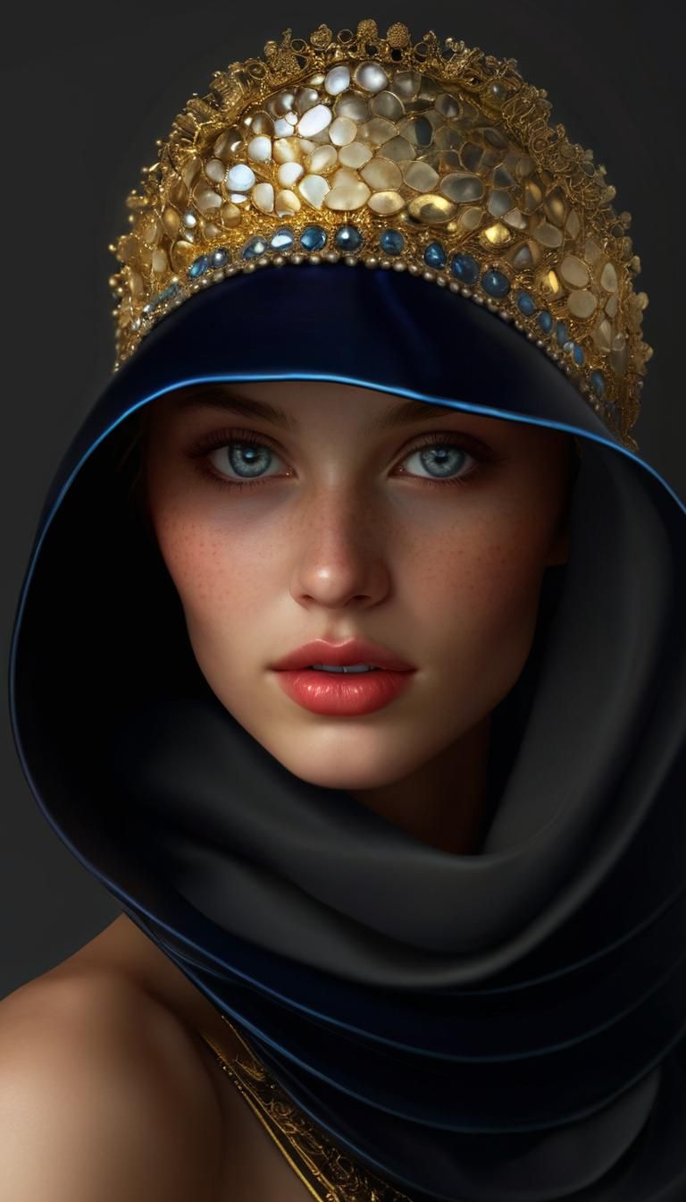 Beautiful Woman with Golden Jewels, Rembrandt Style