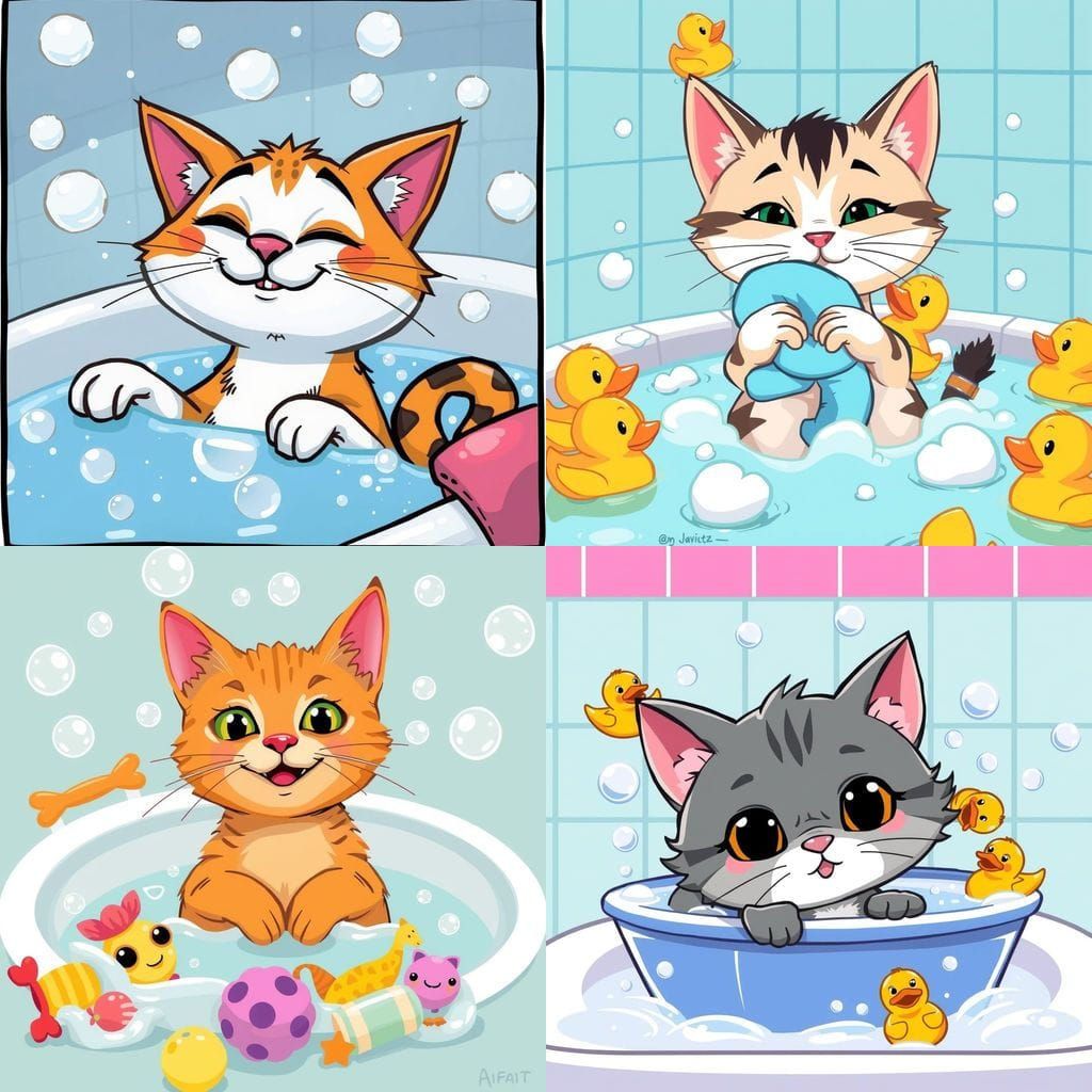Cute Cartoon Cat Enjoying a Relaxing Bath