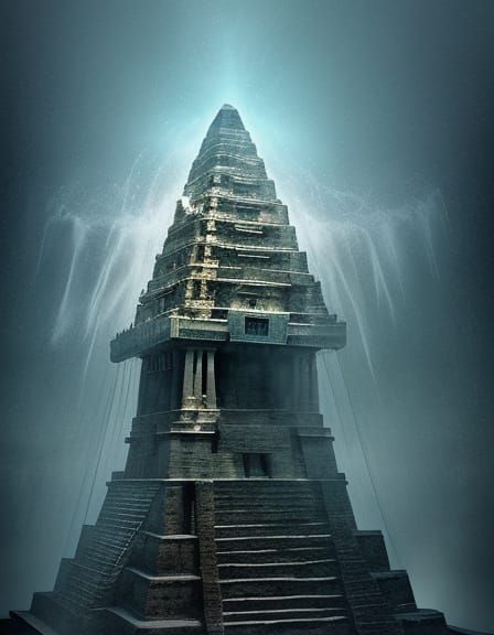 Ethereal Mayan Pyramid with Spirit Woman and Flowing Tears