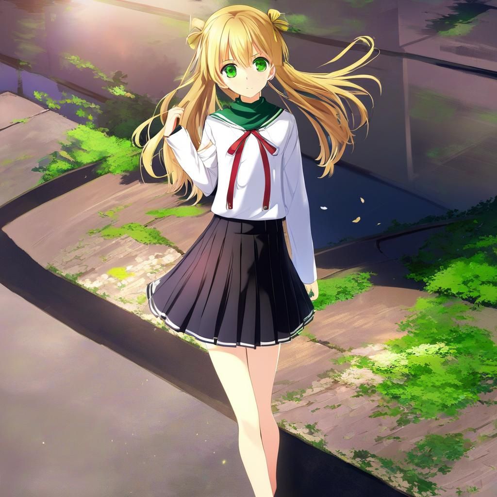 Anime Style Girl with Blonde Hair and Green Eyes