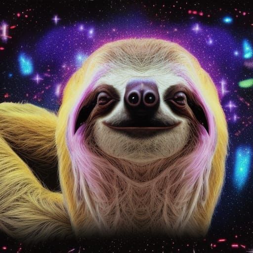 Cosmic Sloths in Mixed Media Illustration