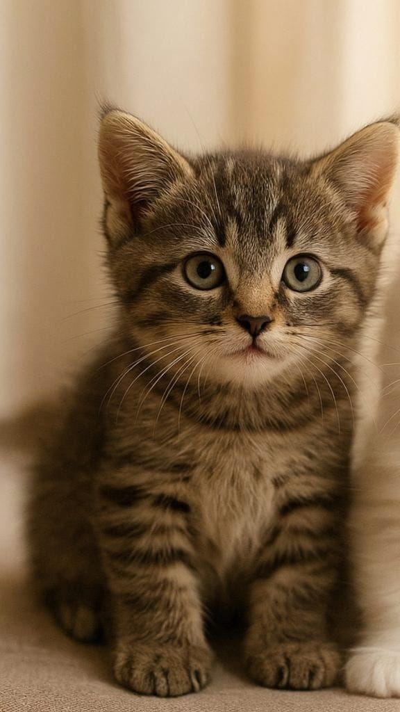 Fluffy Tabby Kitten with Bright Eyes, Photorealistic Style