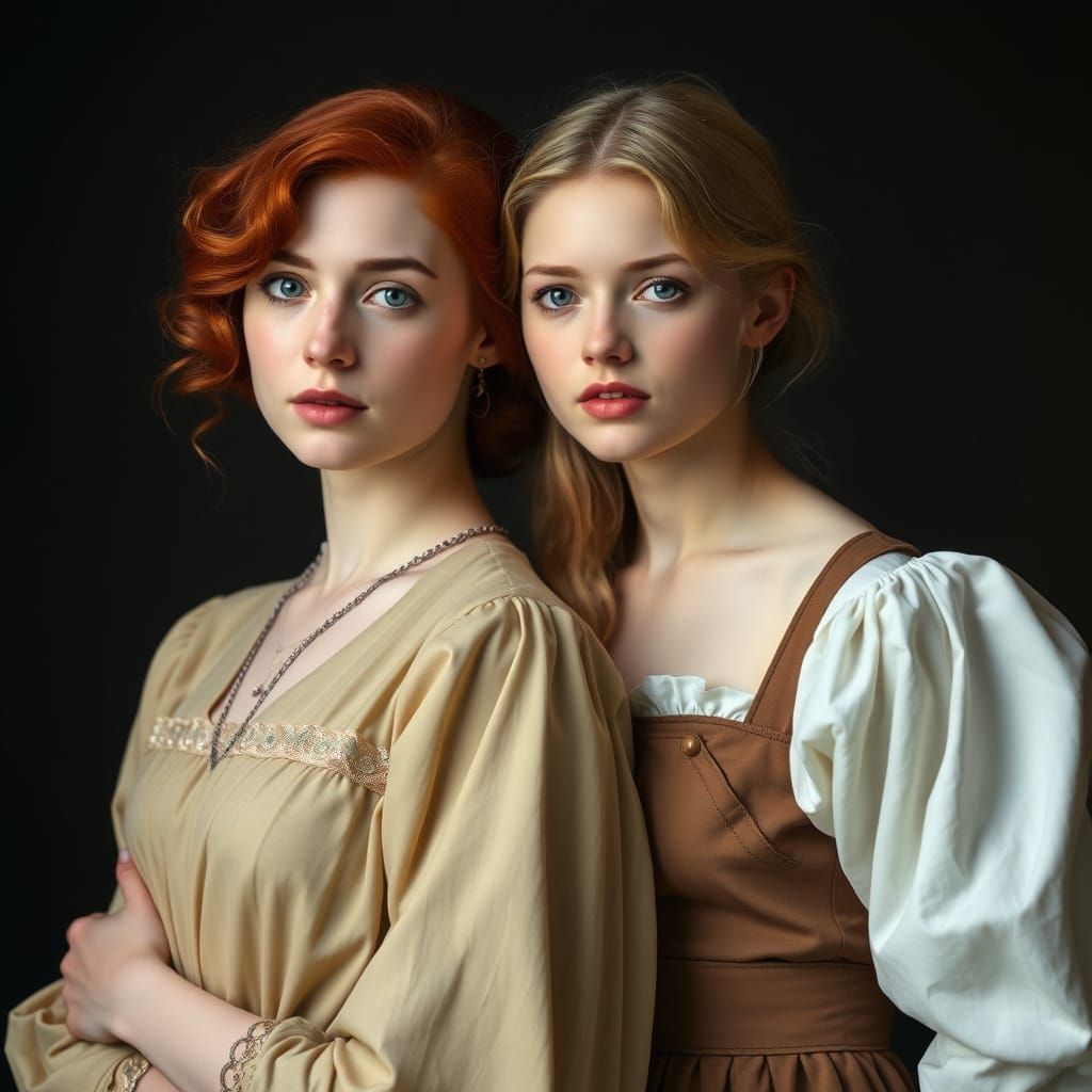 Elegant Redhead and Blonde in Art Nouveau Style