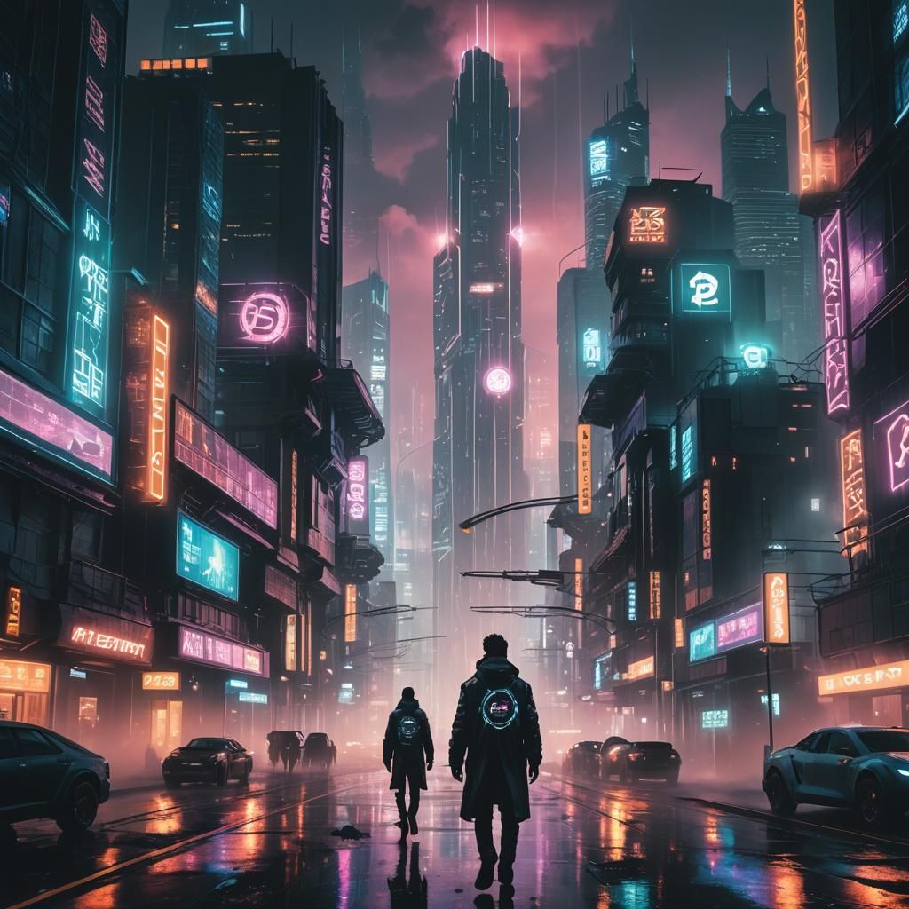 Cyberpunk Cityscape with Bitcoin and Advanced Technology