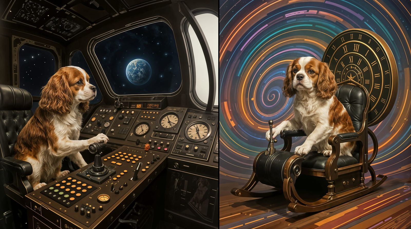 Blenheim Spaniel Pilots Spaceship and Time Machine