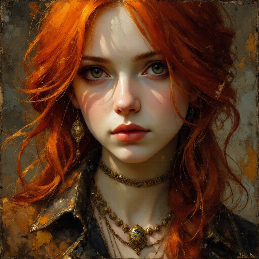 Mystical Redhead Close-Up in Dark Fantasy Style