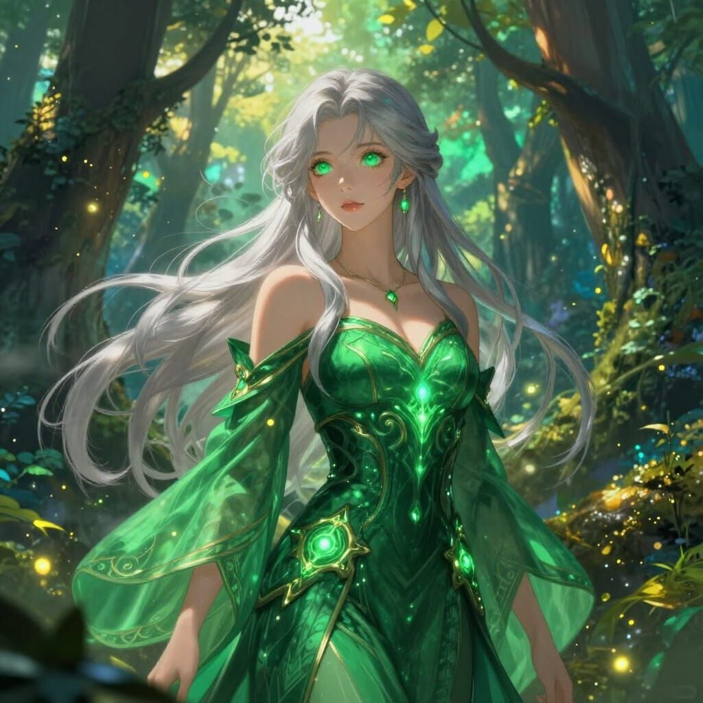 Elven Mage in Dreamlike Fantasy Forest