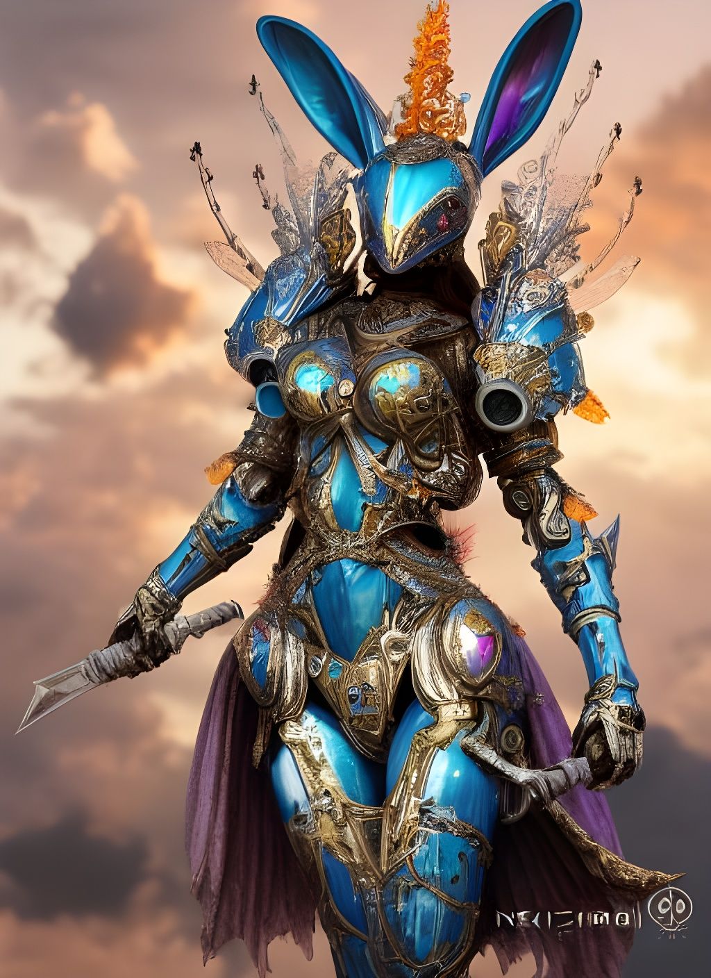 Rabbit Knight Goddess in Silver Armor