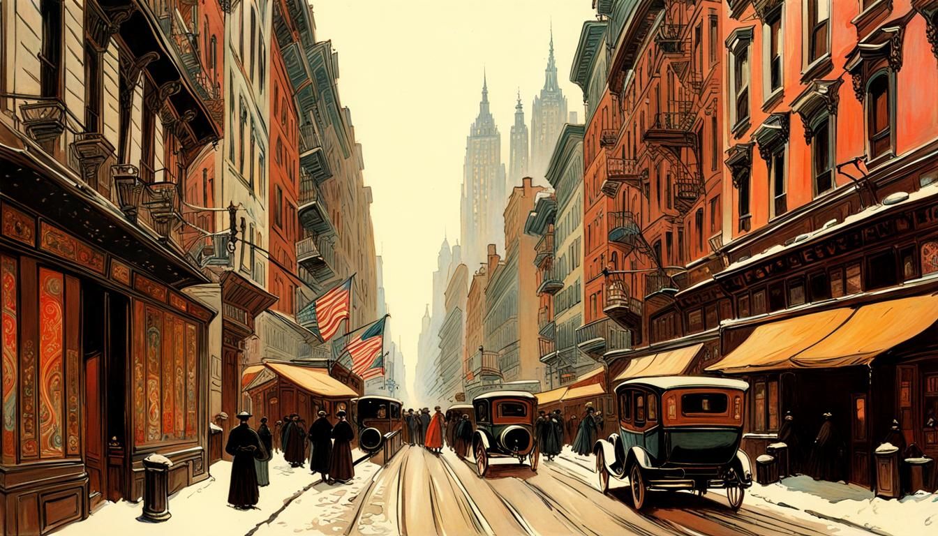 New York Street in Art Nouveau Style