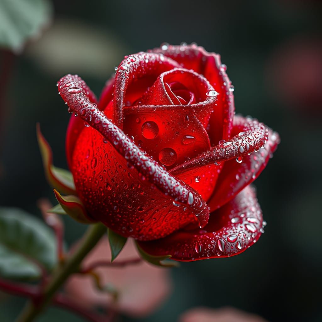 Dewy Red Glass Rose: Macro Photography in ZBrush Style