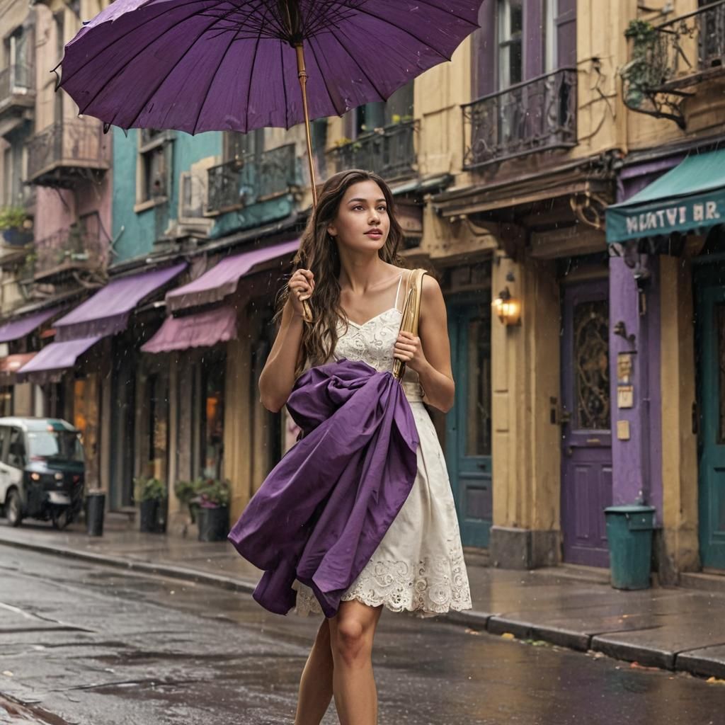 Woman with Purple Umbrella in Expressive Digital Painting