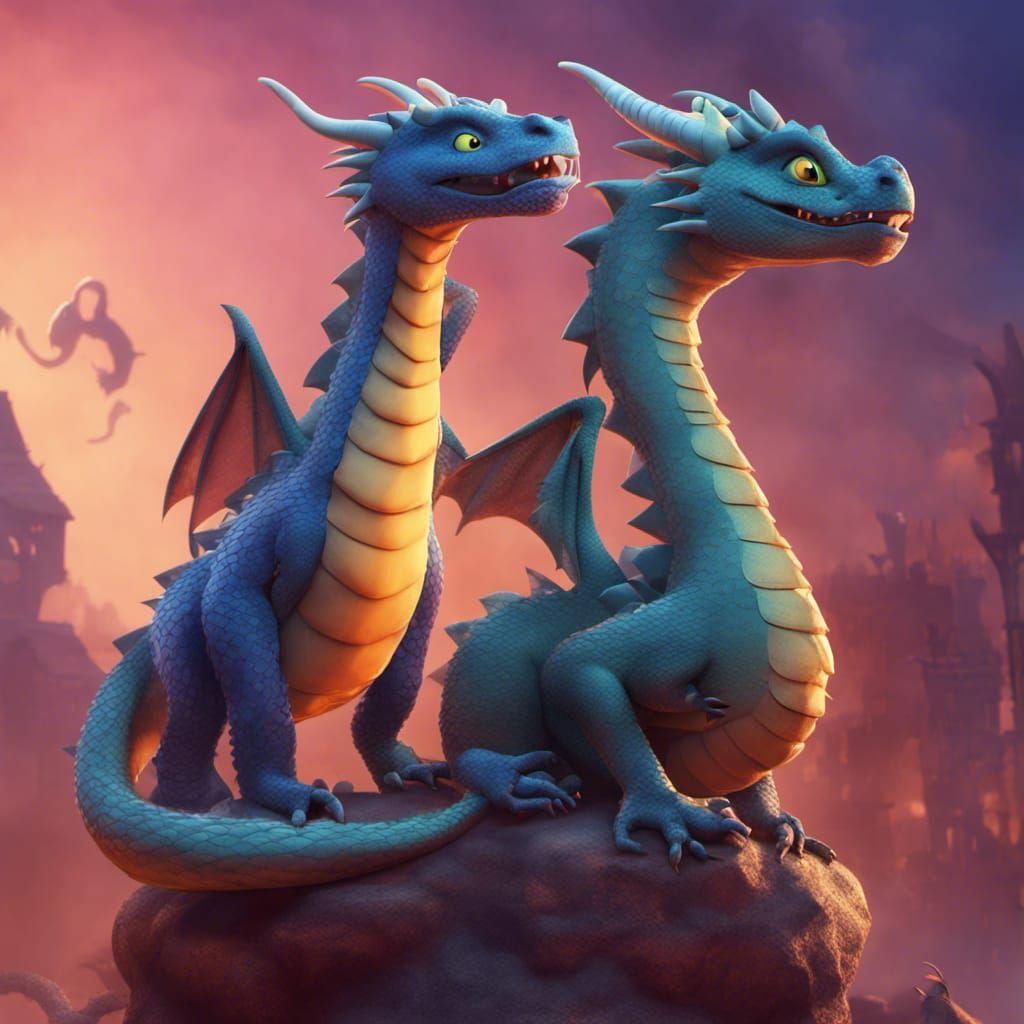 Mother and Son Dragons: 3D Digital Art