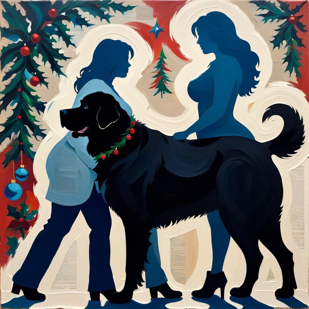 Christmas Silhouette: Curvy Woman and Saint Bernard