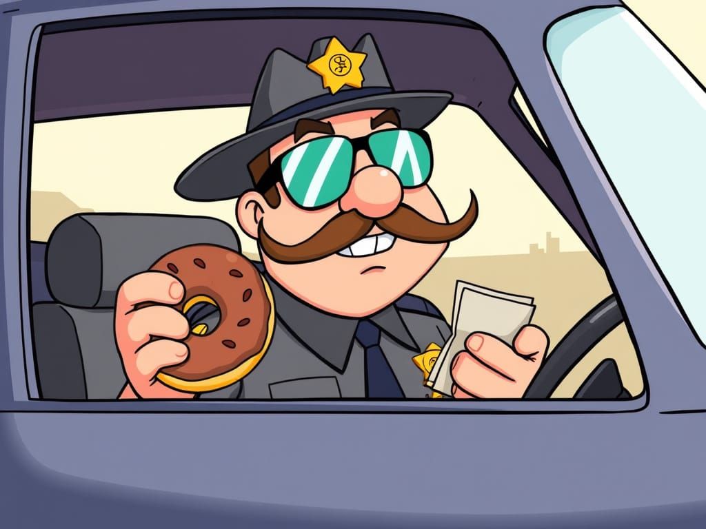 Cartoon Cop's Humorous Donut Confiscation
