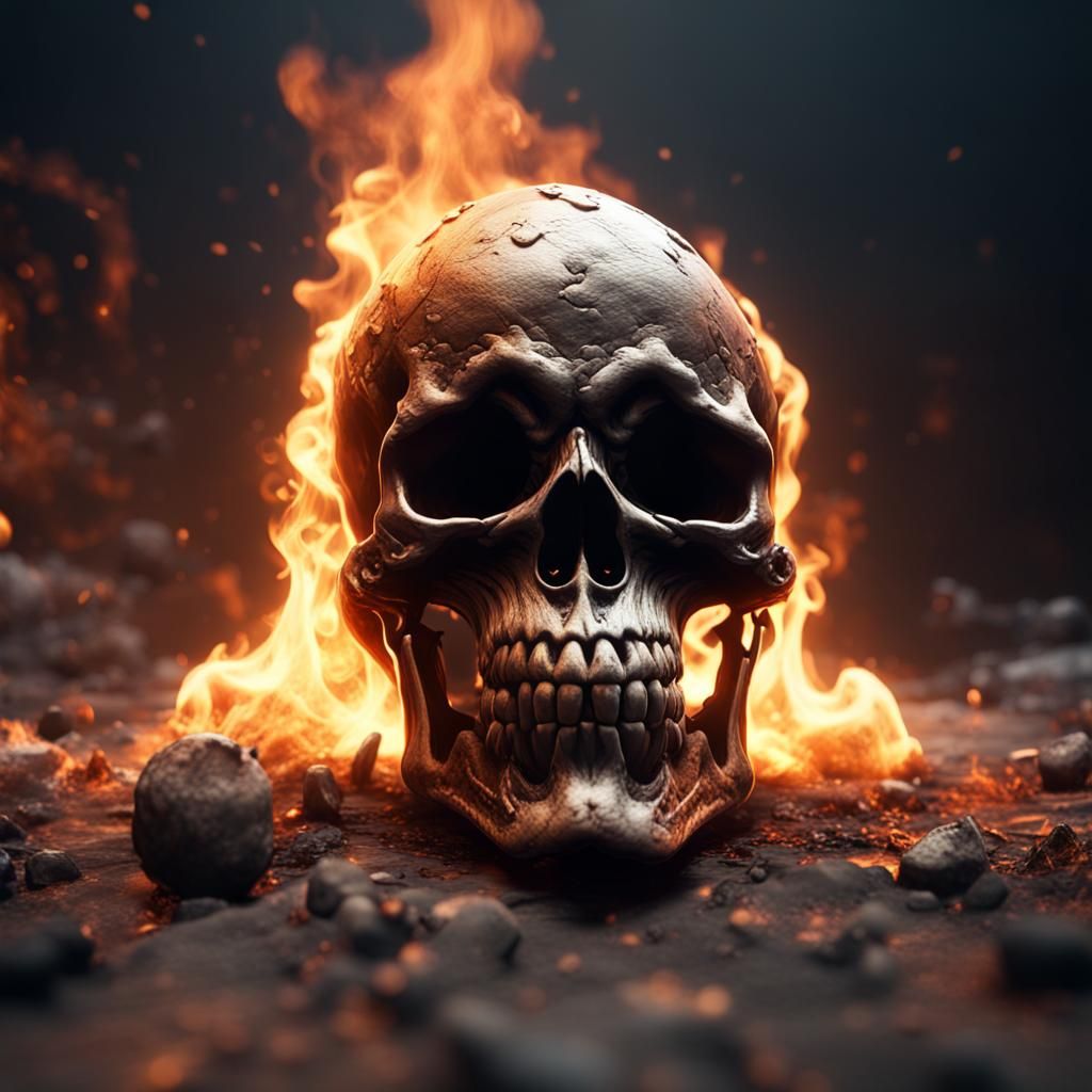 Fiery Skull in 3D Game Cinematic Style