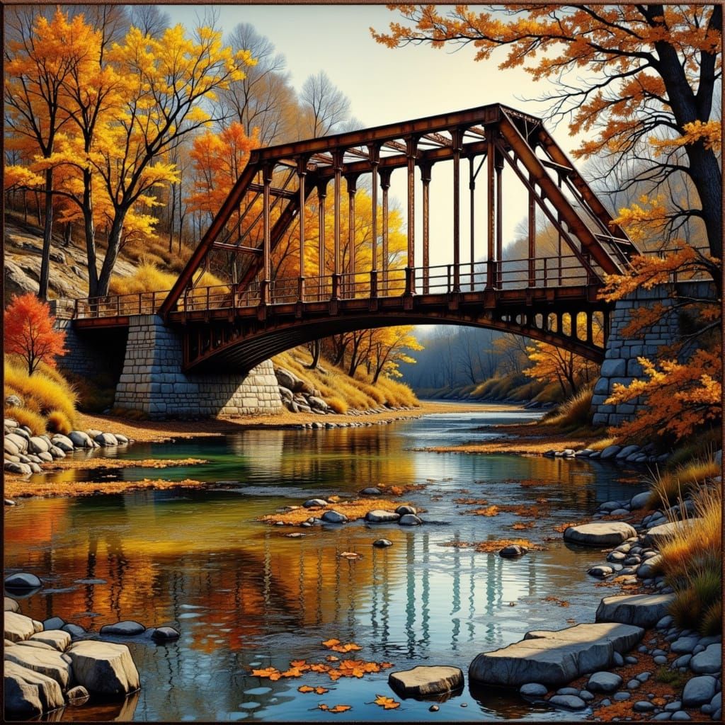 Abandoned Railroad Bridge in a Wooded Creek Landscape