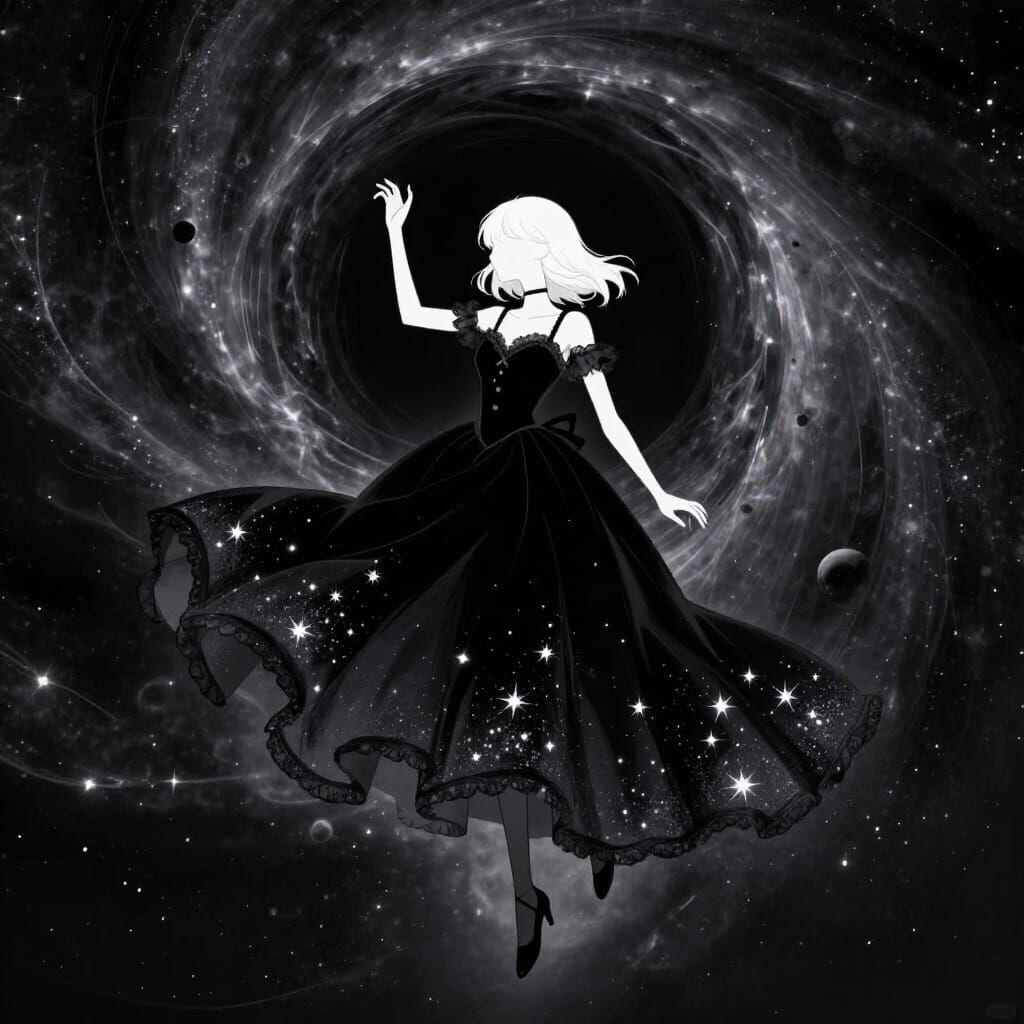 Faceless Anime Girl Controls Black Hole in Space