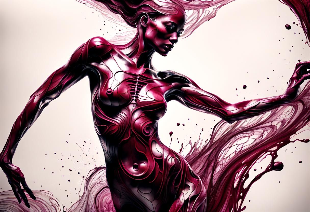 Burgundy Ink Humanoid Figure with Fluid Movement