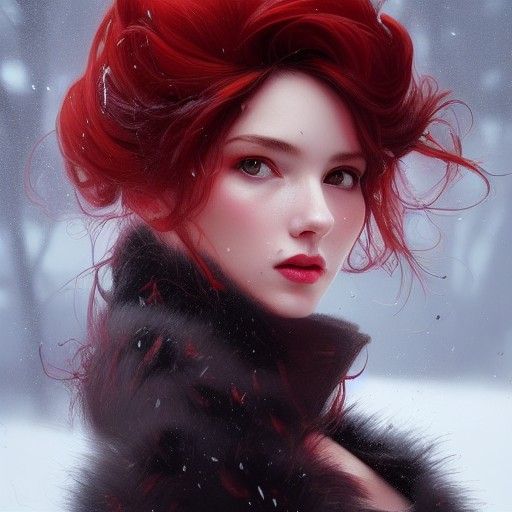 Redhead in Fur Clothes: Hyperdetailed Portrait