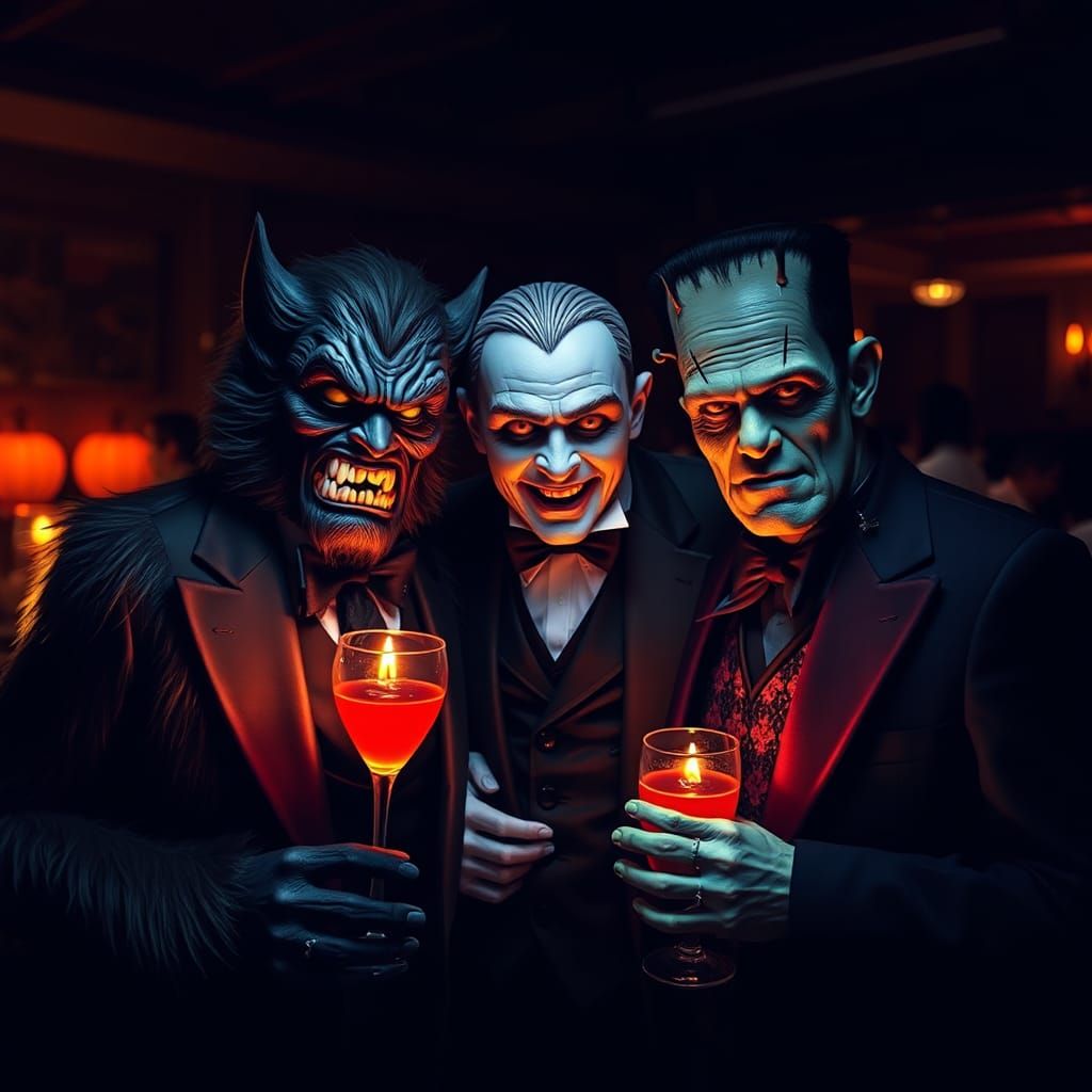 Classic Monsters Celebrate Halloween: Vector Fractal Art