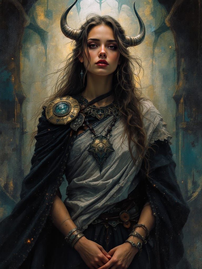 Viking Chief with Crown of Horns in Atmospheric Style