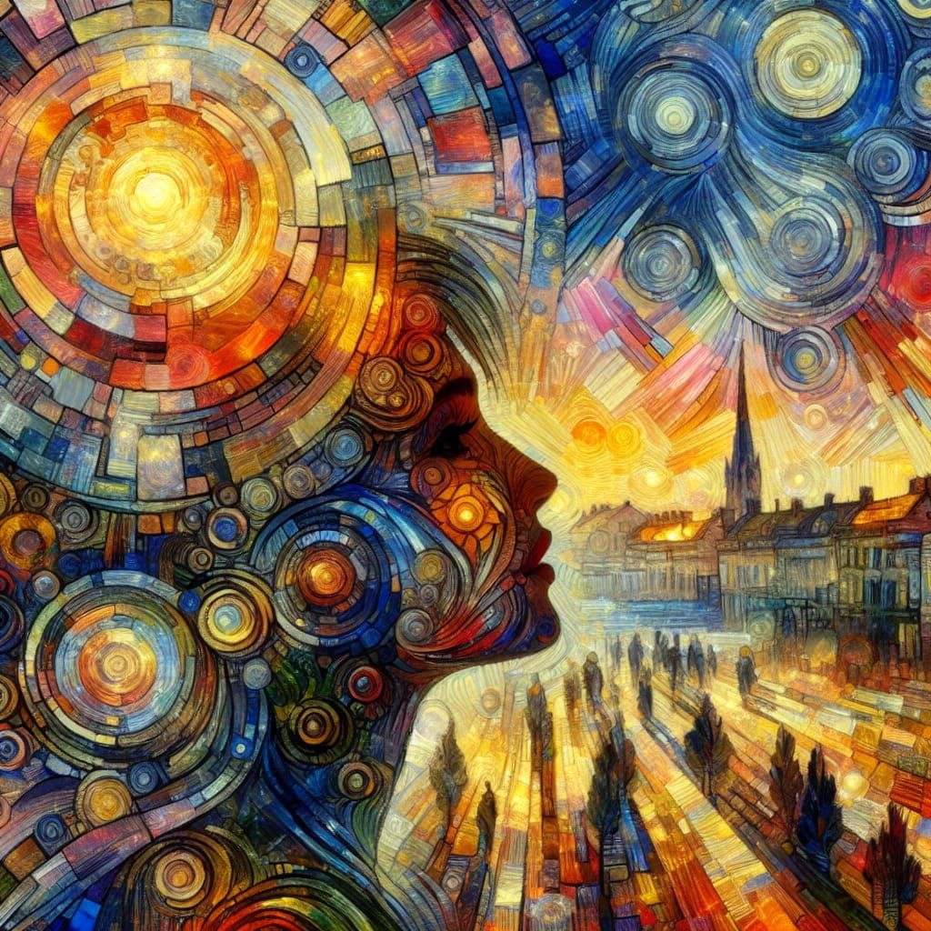 Geometric Forms Collide in Vivid Post-Impressionistic Style