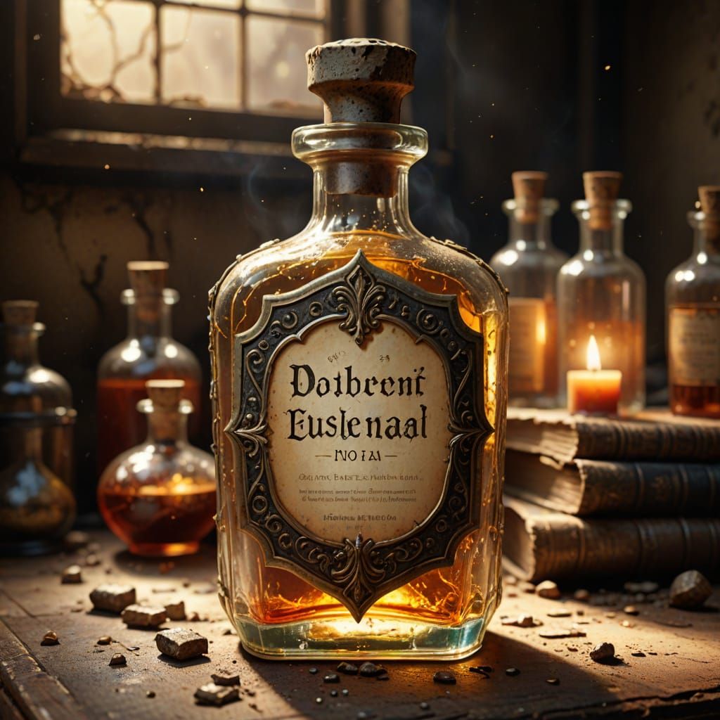 Golden Apothecary Potion in Mottled Glass