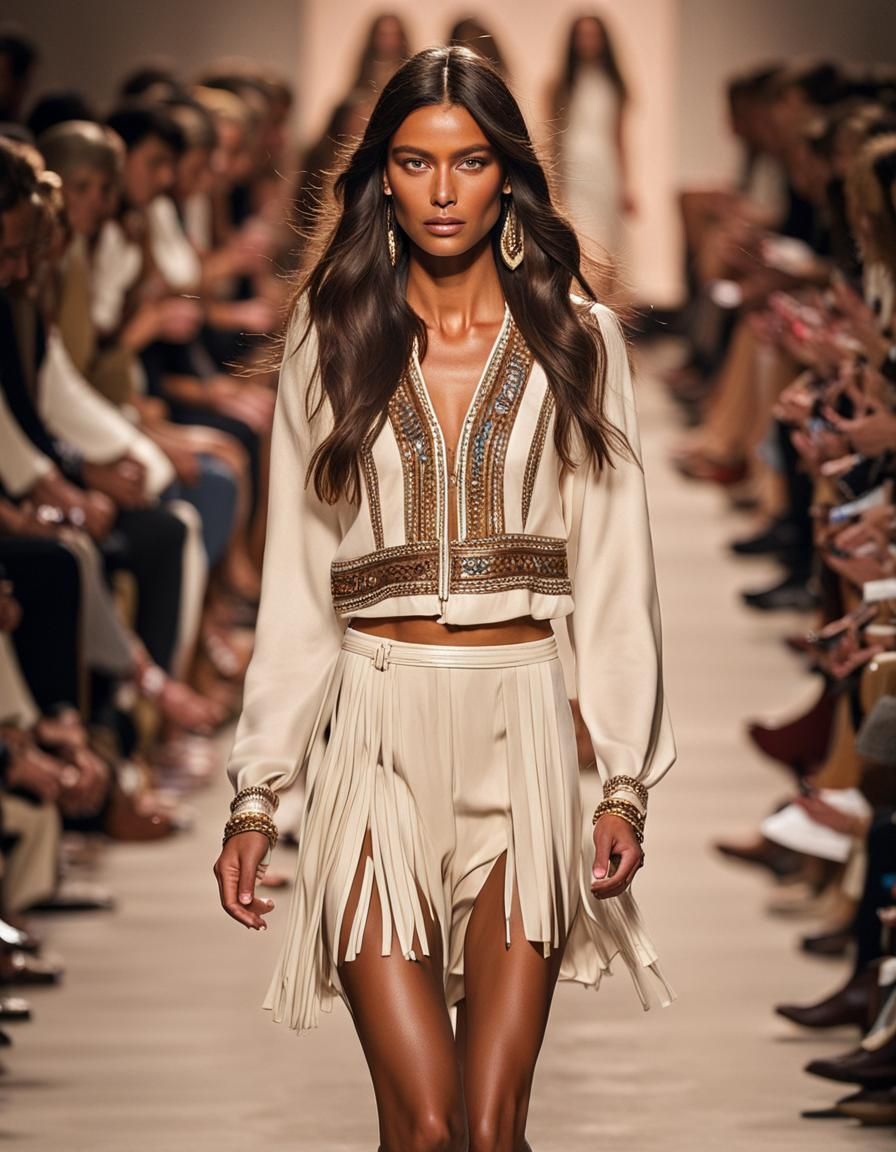Bohemian Fashion Model on Catwalk