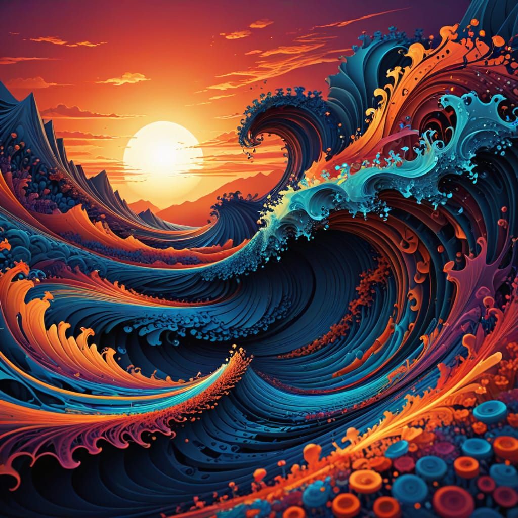Vibrant Fractal Sunset in Shimmering Colors