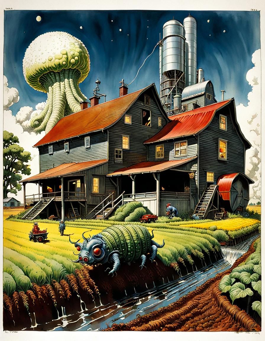 Surreal Atompunk Farm Life with Chibi Monster