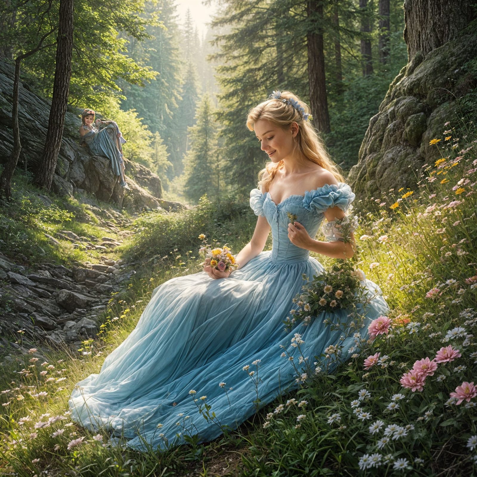 Cinderella in Alps Forest, Pencil Drawing