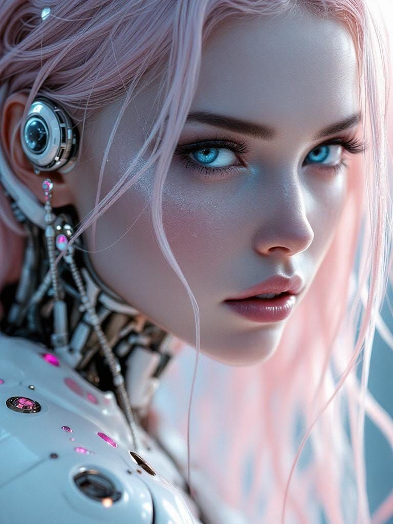 Android with Pink Hair in Cyberpunk Style