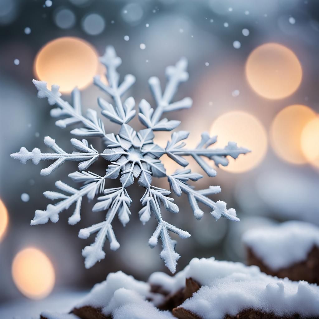 Detailed Macro Photograph of a Snowflake