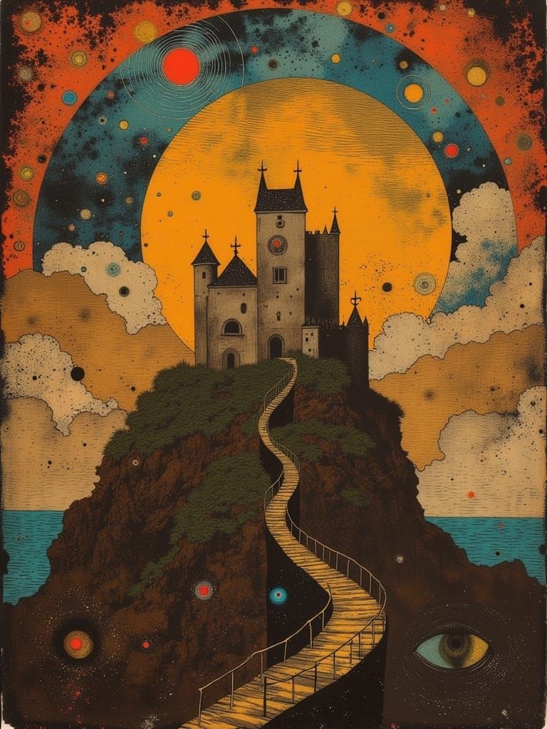 Castle Amidst a Gilded Sunset, Celestial Sky