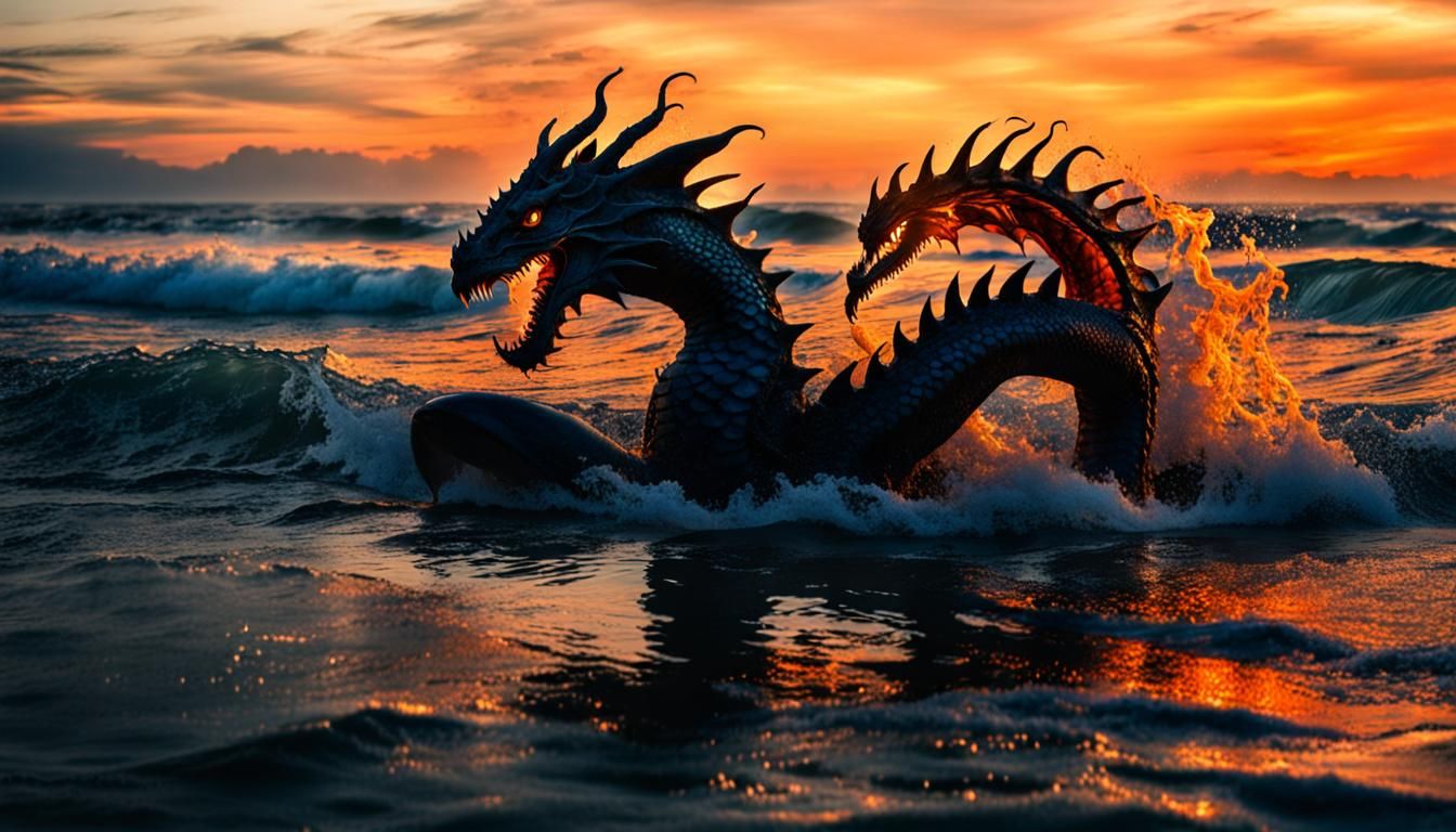 Macabre Fire Dragon on Beach at Night