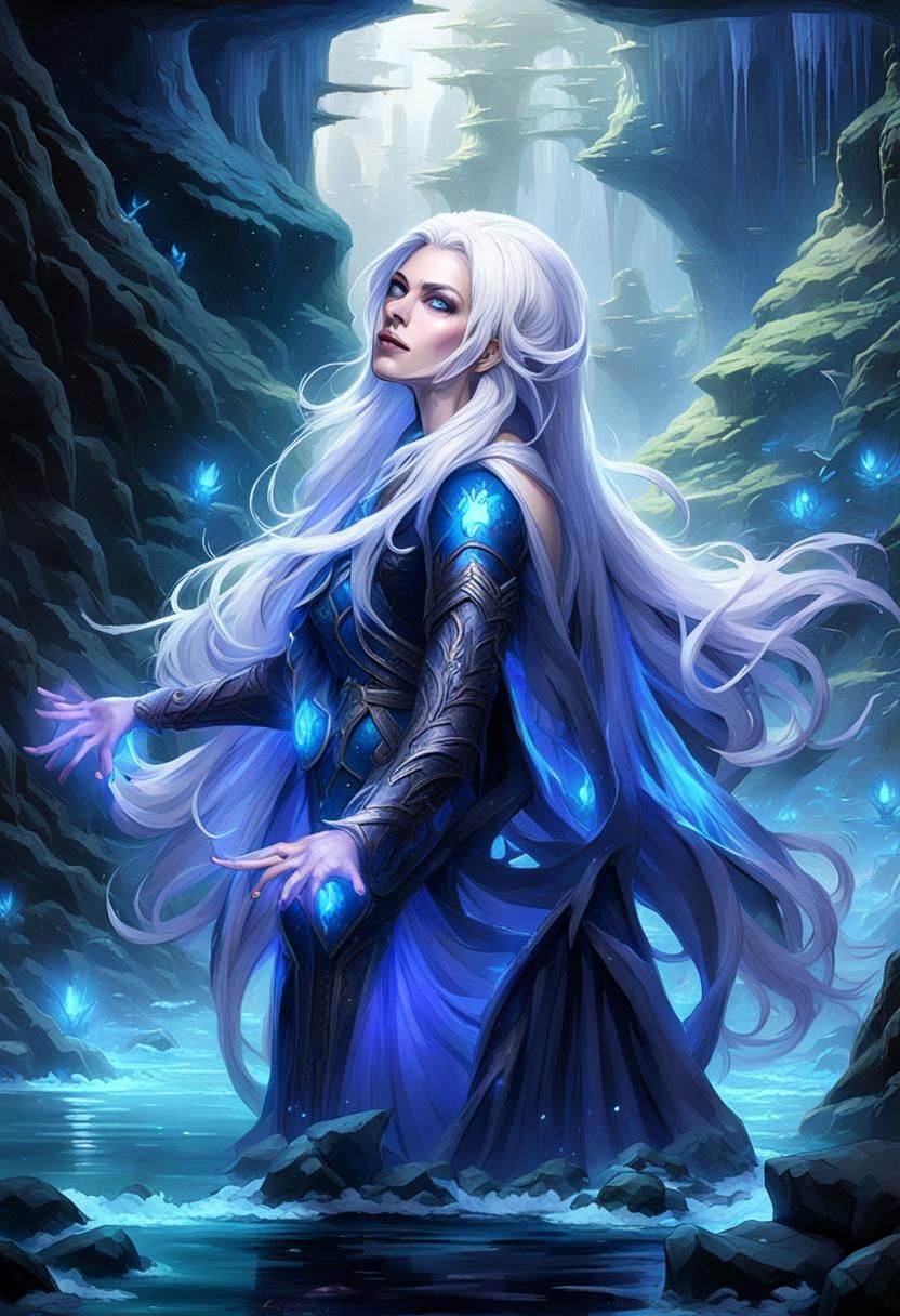 Luminescent Lake Sorceress: Dark Fantasy Concept Art