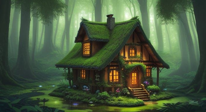 Ancient Enchanted Forest in Mossy Twilight