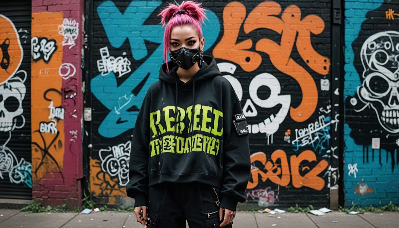 Female Street Artist in Cybergoth Mask