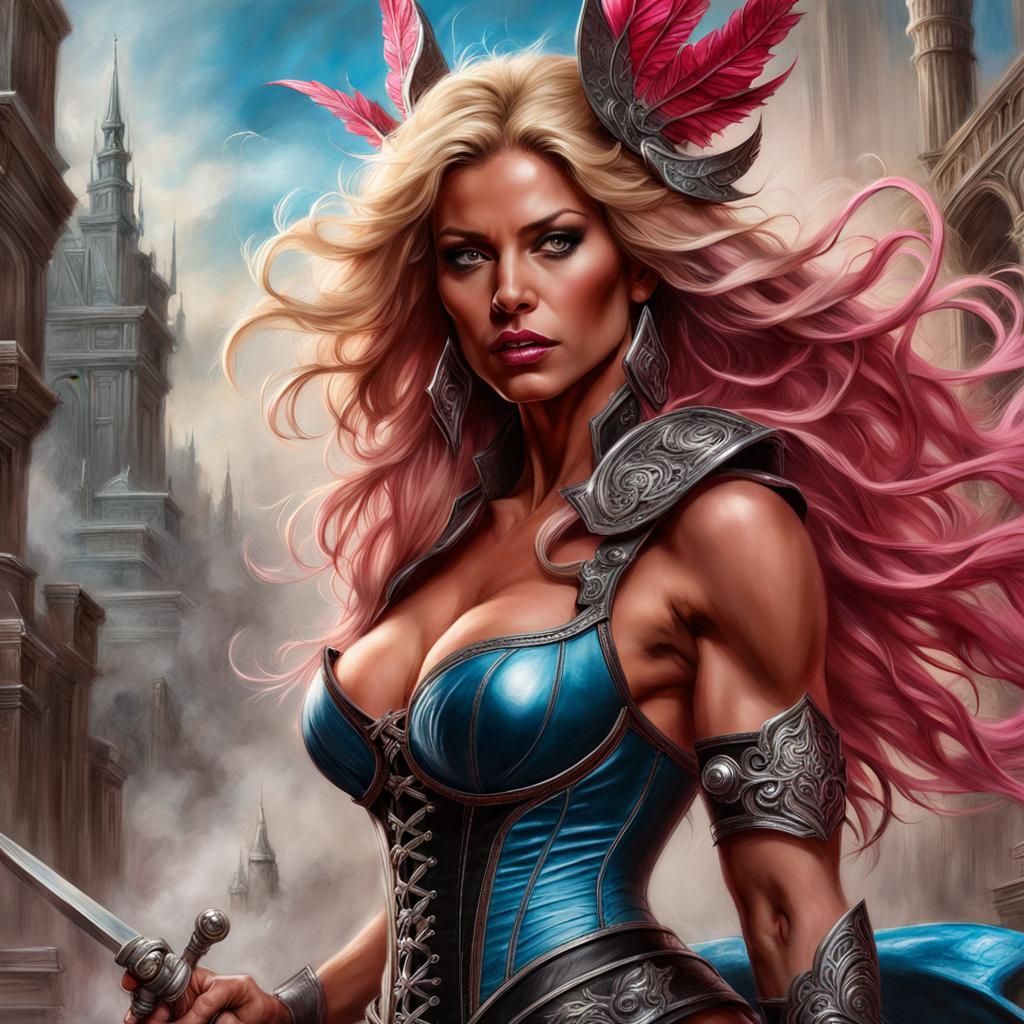 Dark Warrior Princess in Charcoal Sketch Style