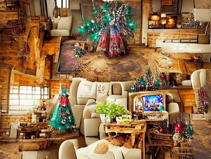 Festive Christmas Scene with Decorated Trees